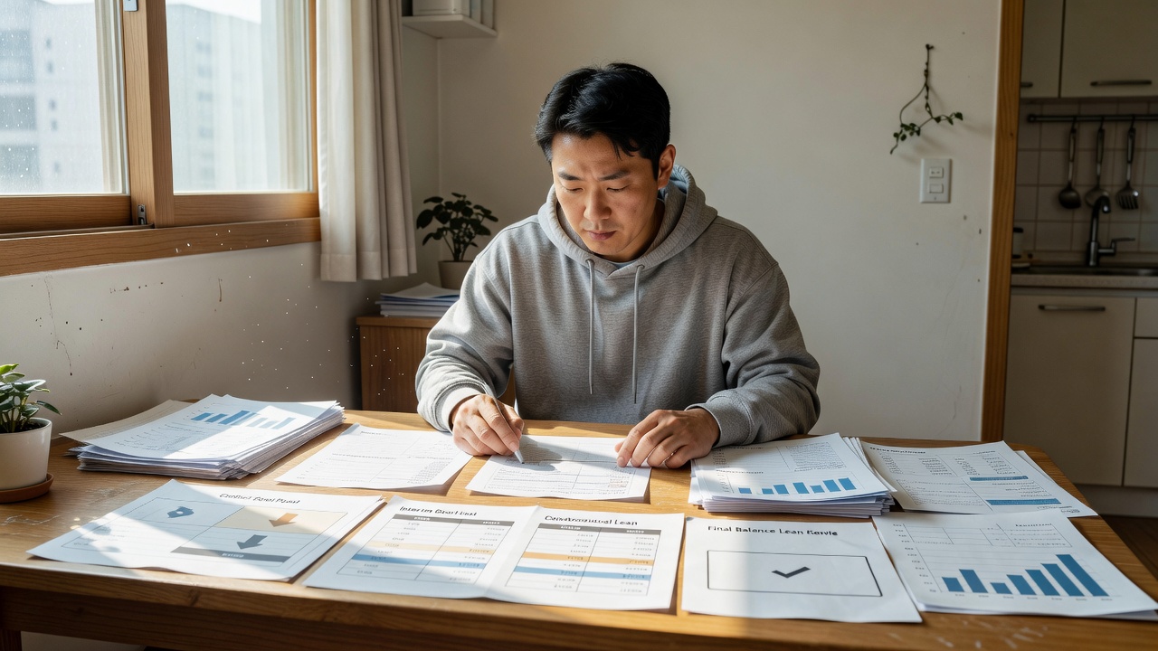 아파트 청약 대출 신청 서류를 검토하는 모습